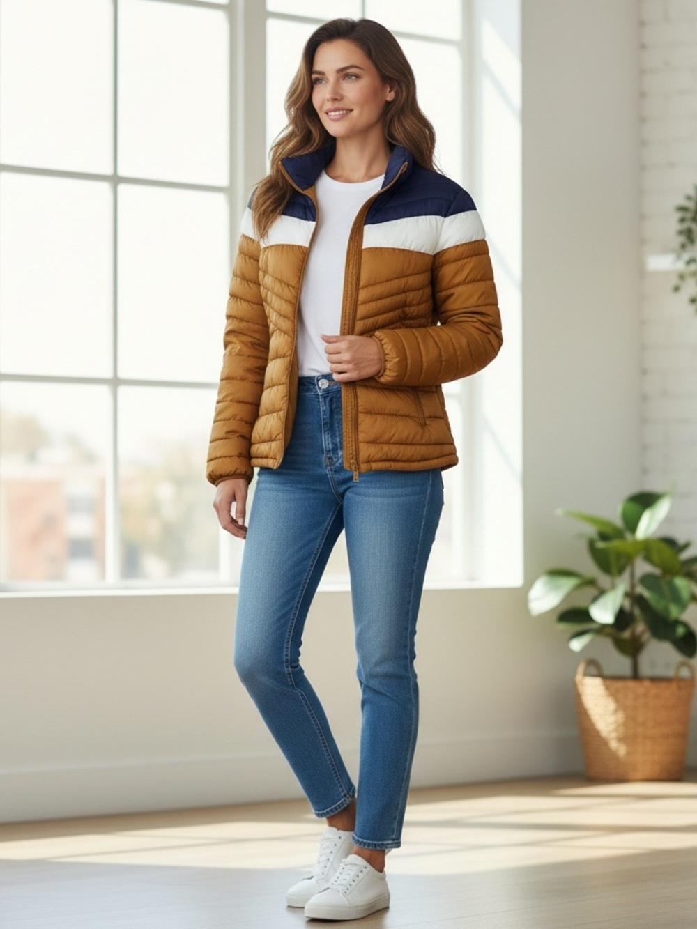 Special One Colorblock Puffer Jacket - Mustard/Navy/White M